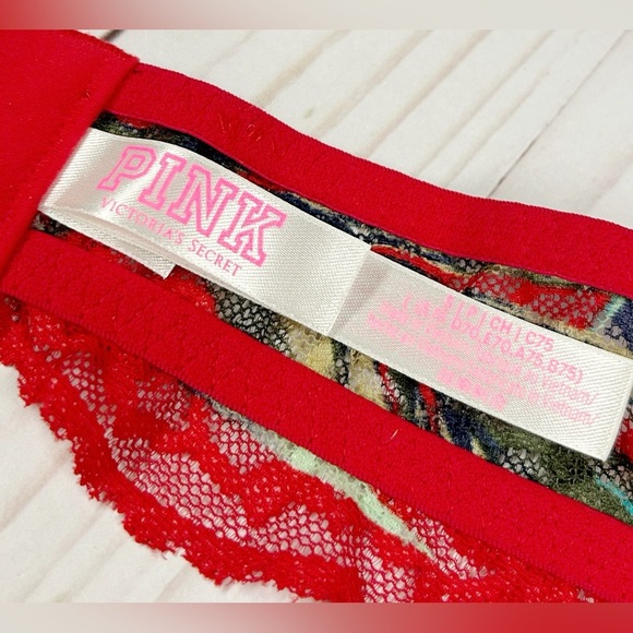 Victoria’s Secret PINK S Halter Neck Red Tropical Print Strappy Lace Bralette - Picture 9 of 10